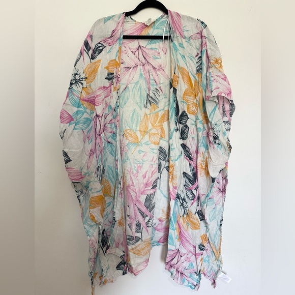 C & C Linen Cover UP One Size duster floral lightweight summer beach boho - Picture 1 of 3